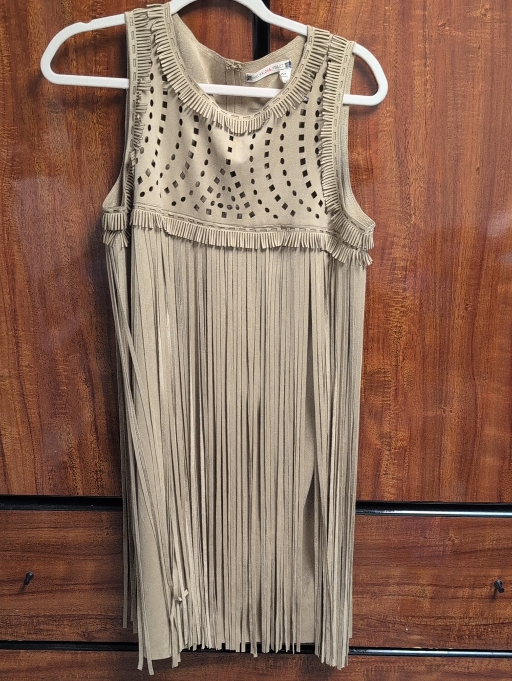 Chelsea & Violet Taupe Fringe Sleeveless Shift Dress